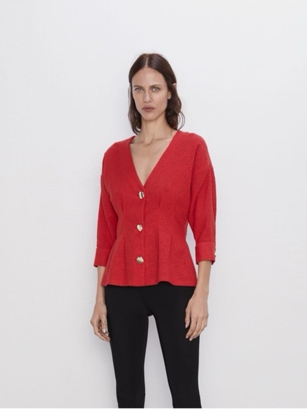 Zara Red Gold Buttoned Blouse NWT S